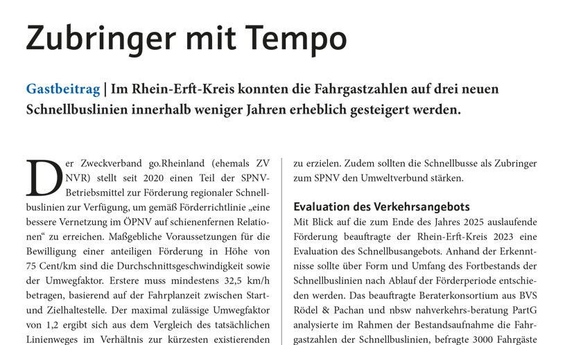 Zeitungsartikel Steigerung der Fahrgastzahlen auf drei neuen Schnellbuslinien im Rhein-erft-Kreis