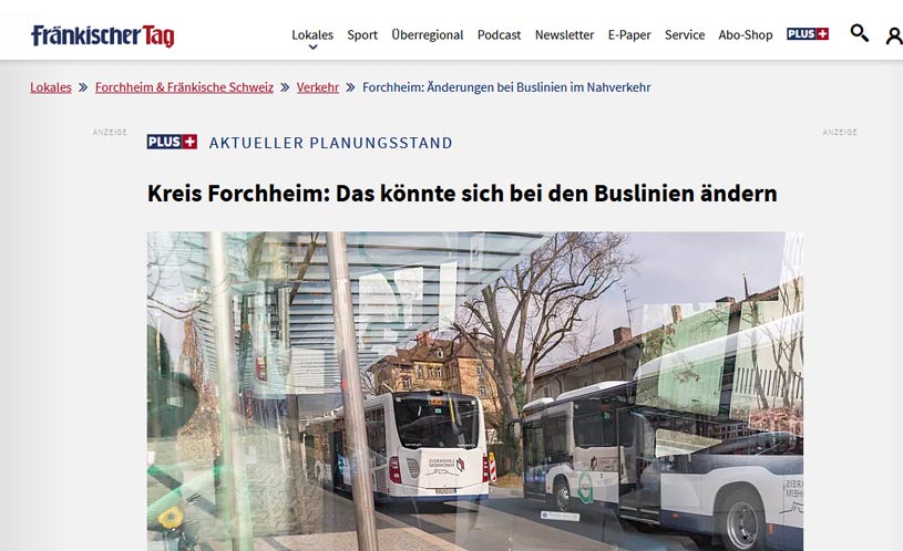 Zeitungsartikel - Fränkischer Tag: Das könnte sich bei Buslinien ändern.