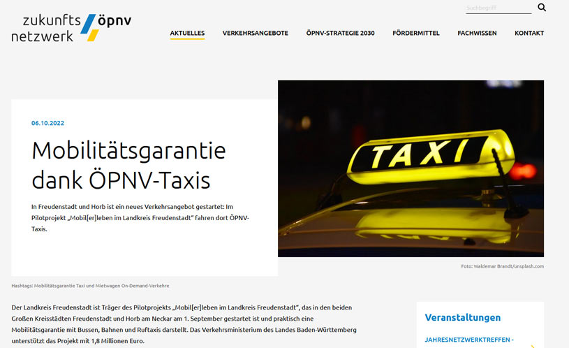 Mobilitätsgarantie dank ÖPNV-Taxis