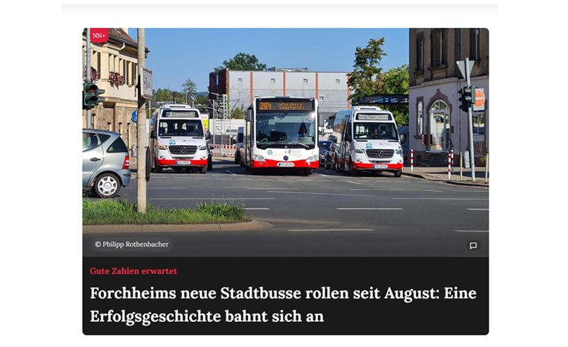 Forchheims neue Stadtbusse rollen seit August. nbsw nahverkehrsberatung
