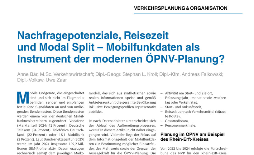 Mobilfunkdaten als Instrument der modernen ÖPNV-Planung